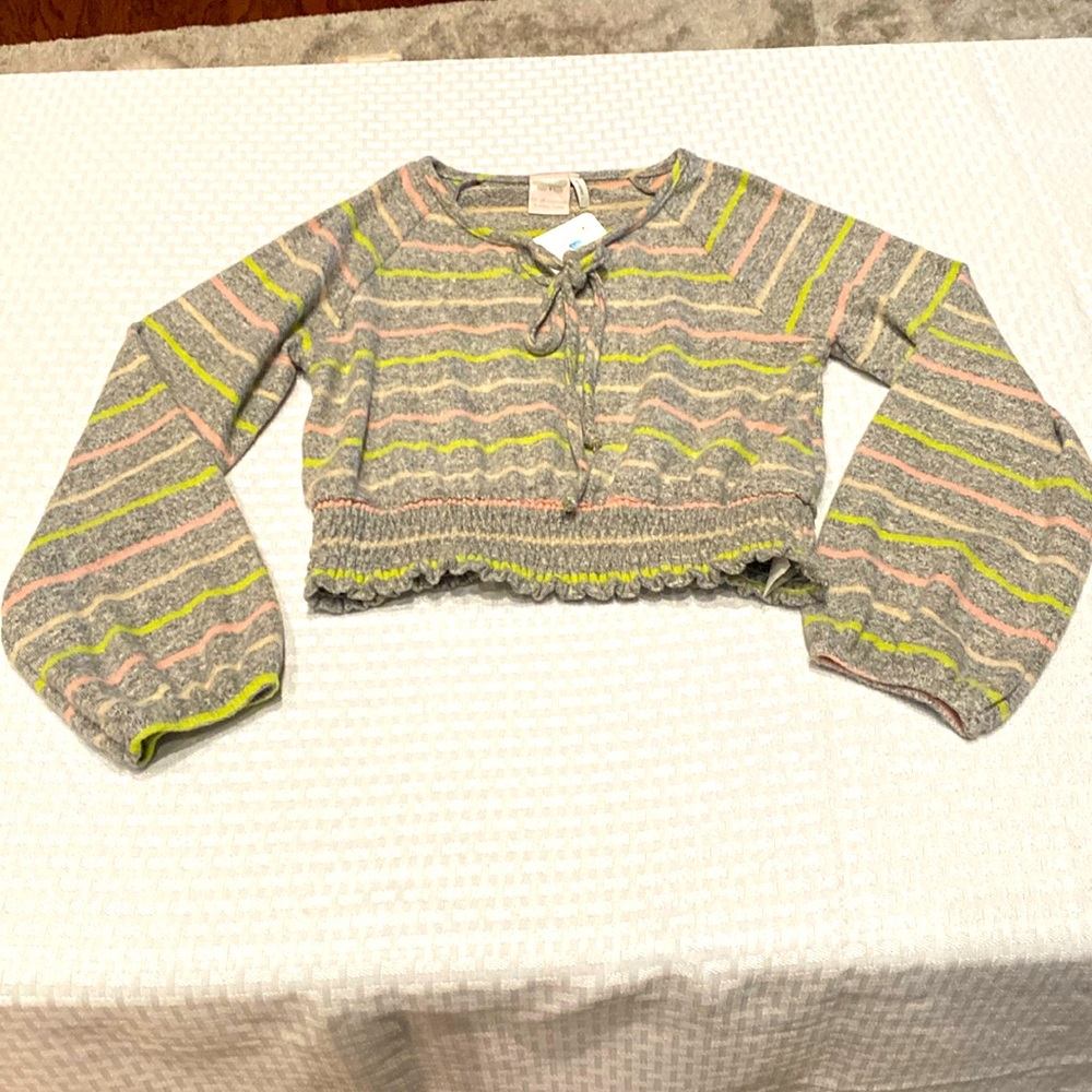 For all seasons by paper crane girls Large sweater, gray, pink and lime green
